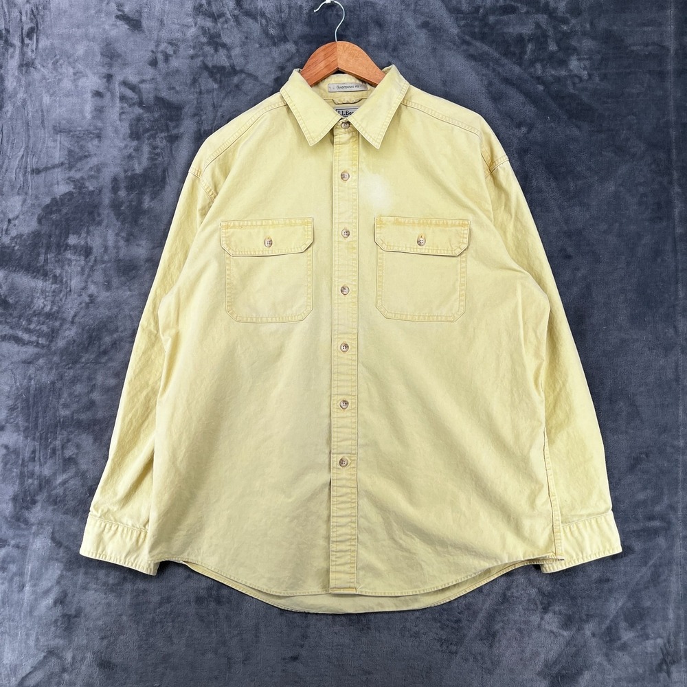 Vintage L.L. Bean Sunwashed Canvas Shirt Men's Large Yellow Long Sleeve Button